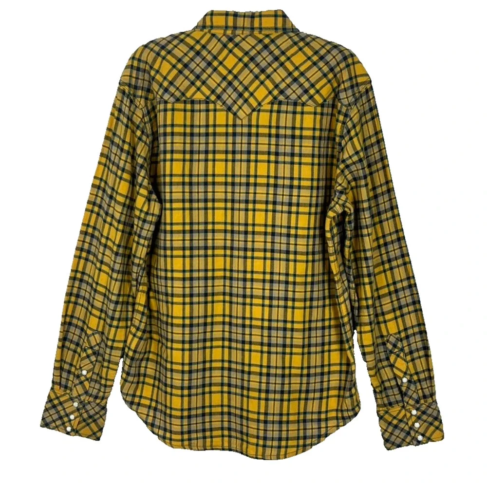 True Religion Shirt Men's Size 2XL Yellow Plaid LongSleeve Pearl Snap Flannel